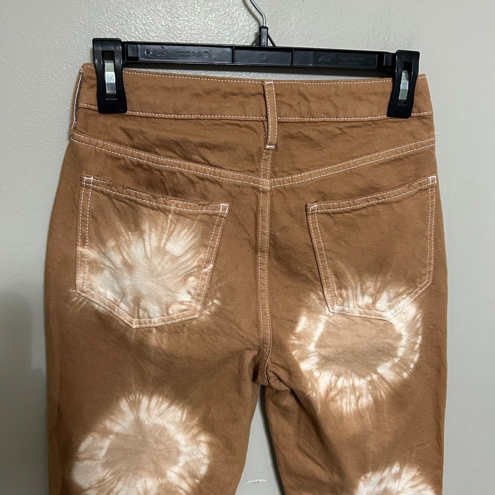 PacSun Tie Dye Jeans Womens 24 Brown High Rise Raw Hem Straight Leg 26X27 Boho - Picture 3 of 14